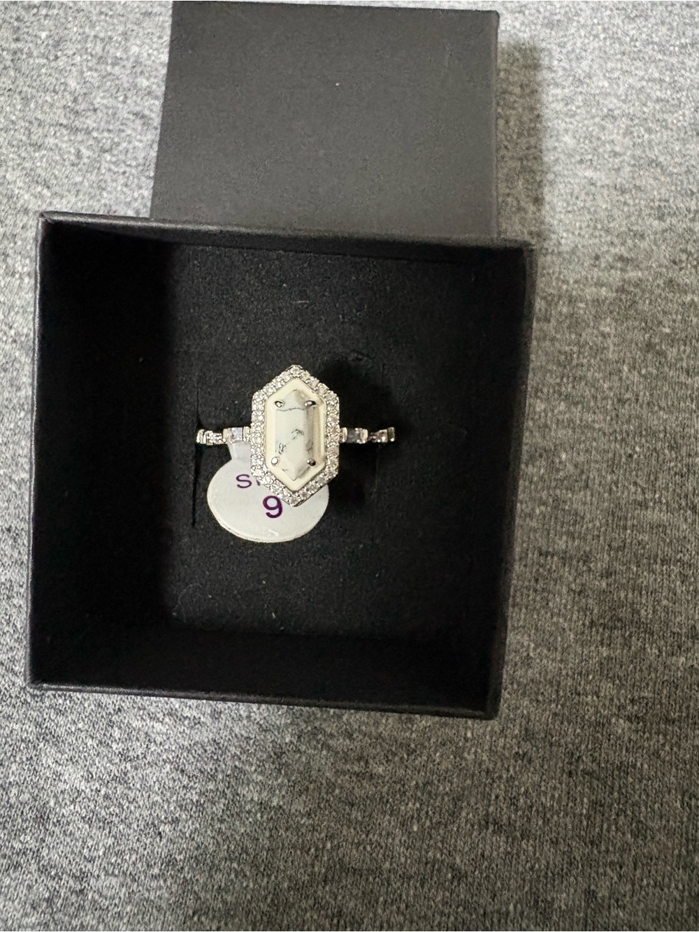 Sterling Silver White Mother-of-Pearl Hexagon Ring size 9
